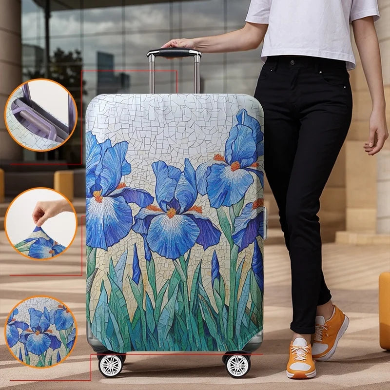 Mosaic style Van Gogh iris pattern luggage protection case, suitable for 18-32 inch luggage cases, luggage handle gloves, travel