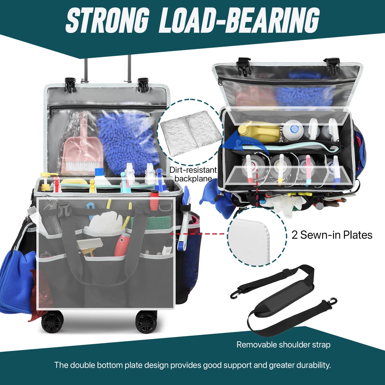 Rolling Cleaning Caddy Bag Tool Bag Cleaning Tools Storage Bag Professional Portable Large Cleaning Bag With Wheels Oxford Bags