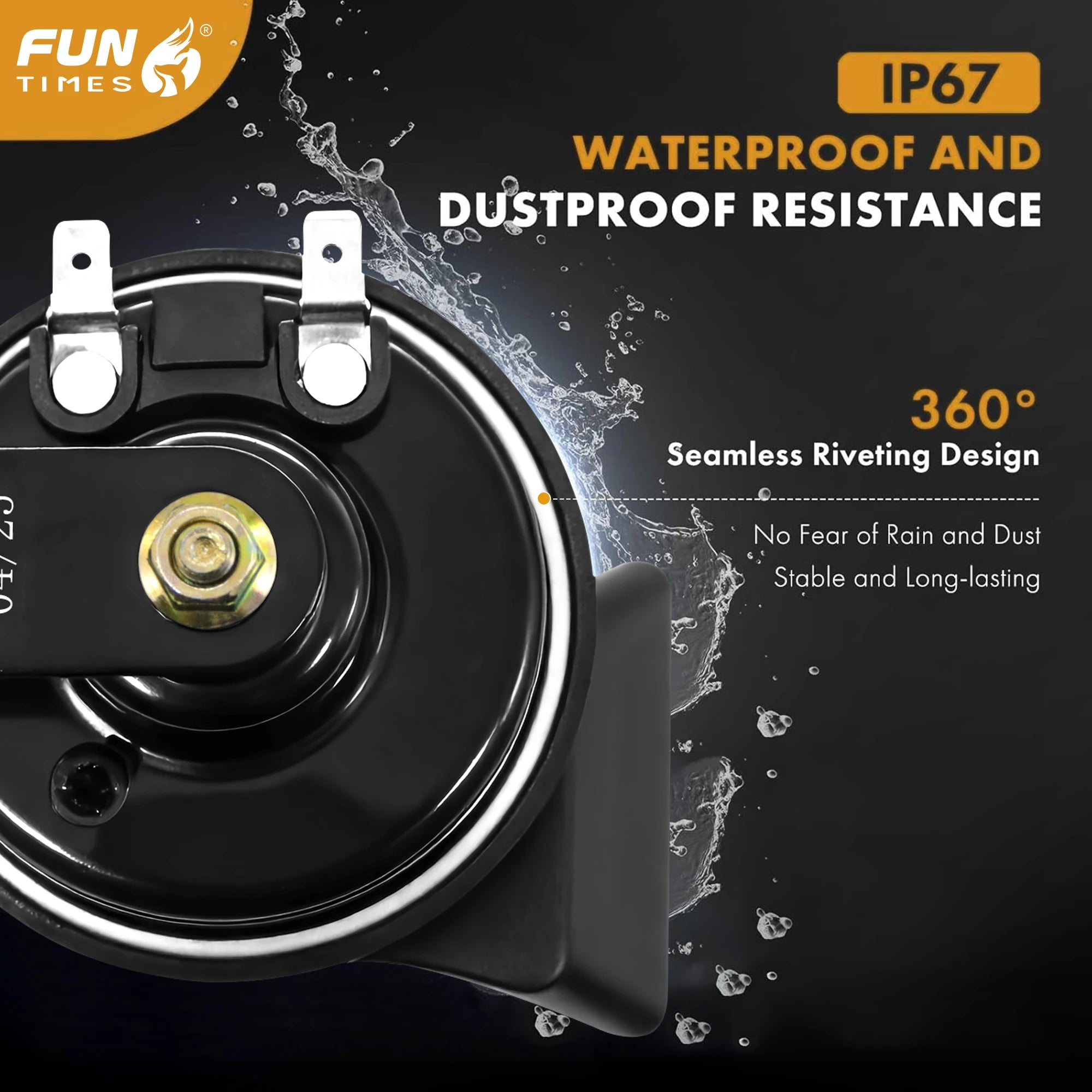 FUNTIMES Snail Horn Motorcycle Aftermarket Horn Dual-Tone High-Decibel Siren Electric Horn