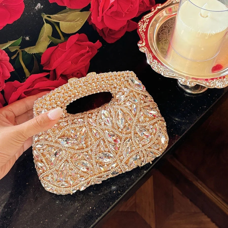 luxury full diamond hollow handbag multi-color rhinestone shining design exquisite and smart dinner bag
