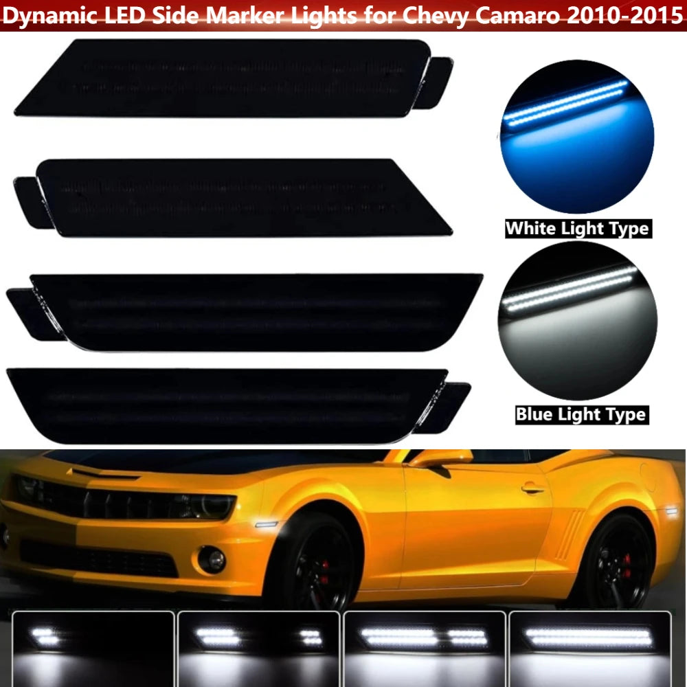 4Pcs/set Dynamic LED Side Marker Lights Front Rear Bumper Light for Chevy Camaro 2010-2015