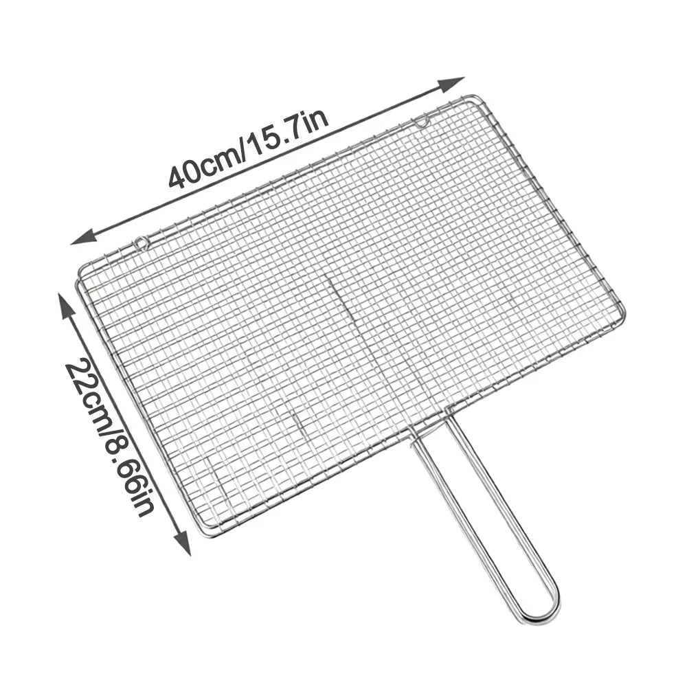 Durable Stainless Steel Fish Grilling Rack Double-sided Square BBQ Grill Thickened High Temperature Resistant Meat Grilling Rack