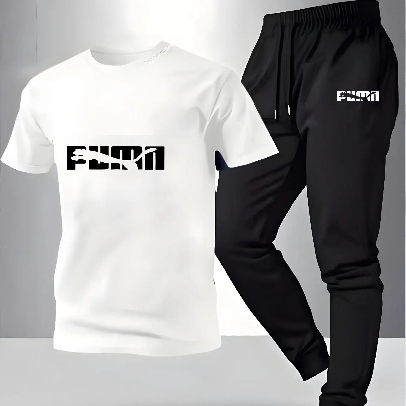 Breathable Cotton Men's Fashion Sportswear Set Pattern Printed T-Shirt & Comfortable Sports Pants for Casual Fitness Home