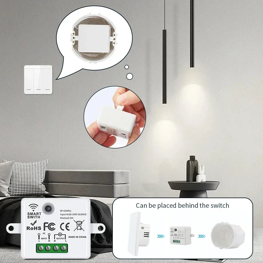 RF 433MHz Wireless Remote Control Switch Smart Home 110V 220V 10A Mini Controller Relay ON/OFF Transmitter Wall Light Switches