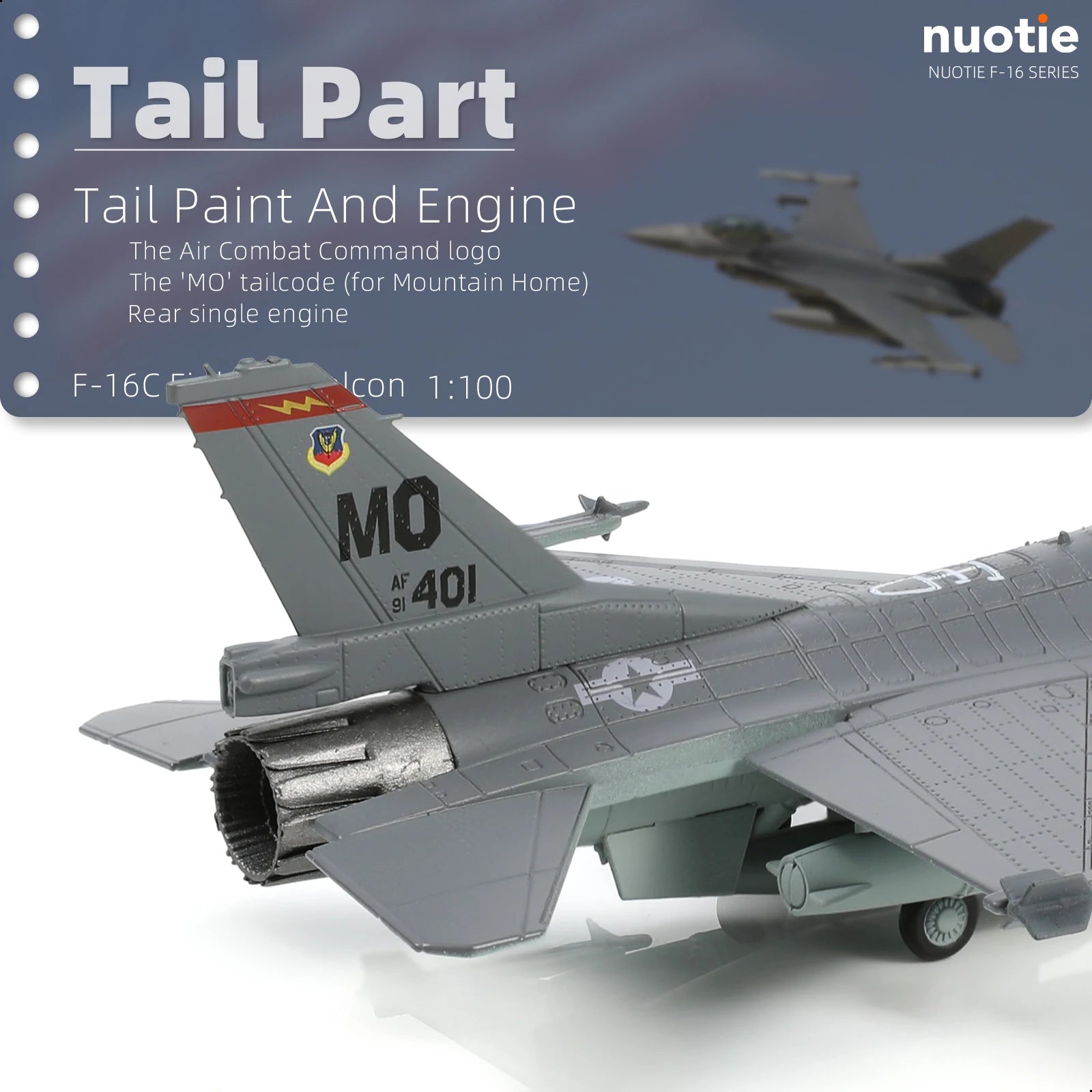 NUOTIE 1/100 F-16C Fighting Falcon Fighter Model Metal DieCast Aircraft Jet Kit Fighter Plane Model