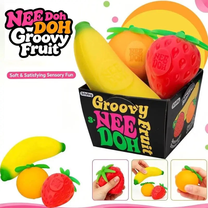 New Fruit  NeeDoh Squishy Toy Simulated Strawberry Bananab Orange Fidget Sensory Toy Stress Relief Anti-Anxiety TPR Toy