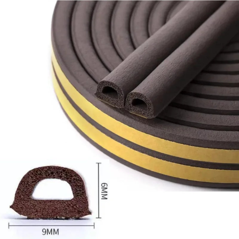 5/10M D-Shape Door Weather Seal Strip Gap Filler Soundproof Windbreak Rubber Foam Self-Adhesive Door Window Sealing Strip
