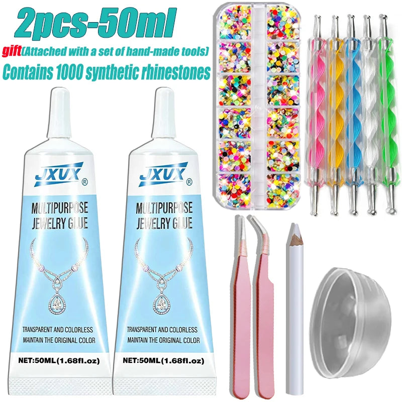 50ml Transparent and Flexible Jewelry Glue, Identical to B7000 Adhesive; Semi-Fluid Glue with Precision Nozzle, Invisible Glue, Temperature Resistant and Non-Corrosive