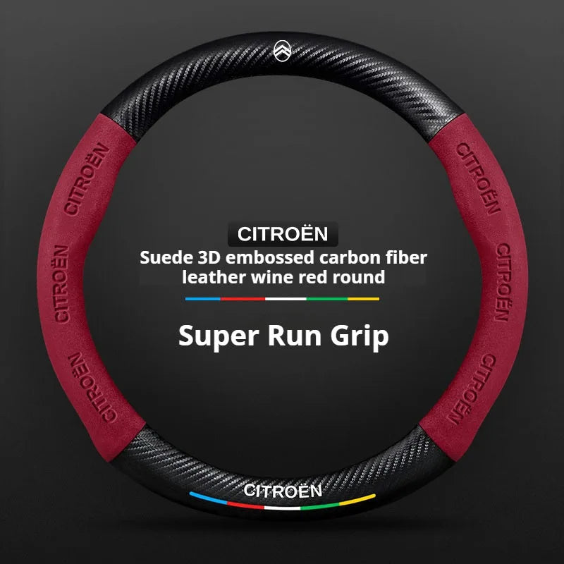 For Citroen C1 C2 C3 C4 C5 C6 VTS Xsara C-Crosser Berlingo Jumpy Carbon fiber Suede Car Steering Wheel Cover Auto Accessories