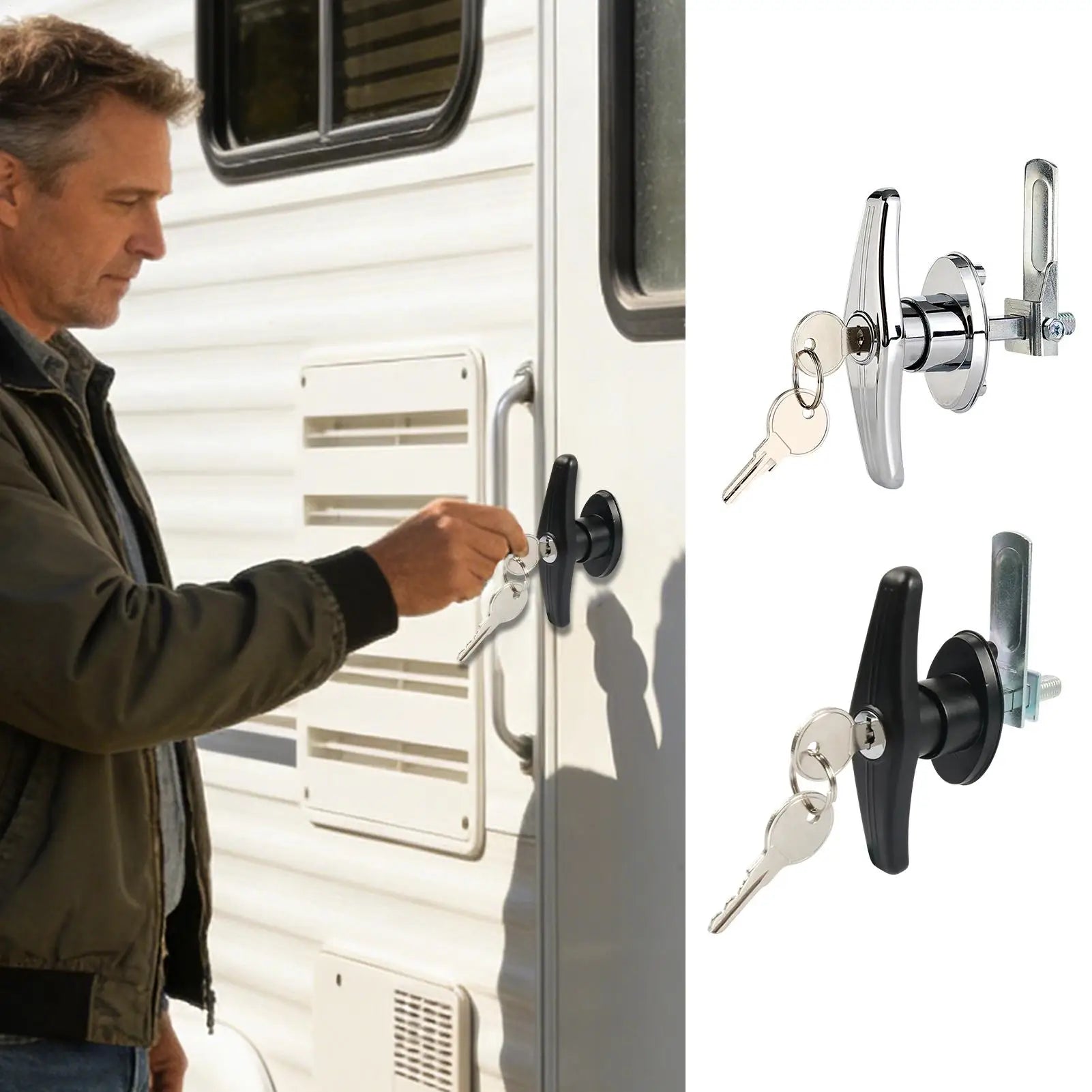 Camper Door Latch Zinc Alloy Heavy Duty Security Rv Door Handle Deadbolt Lock For Motorhome Travel Entry Cargo Interior Exterior