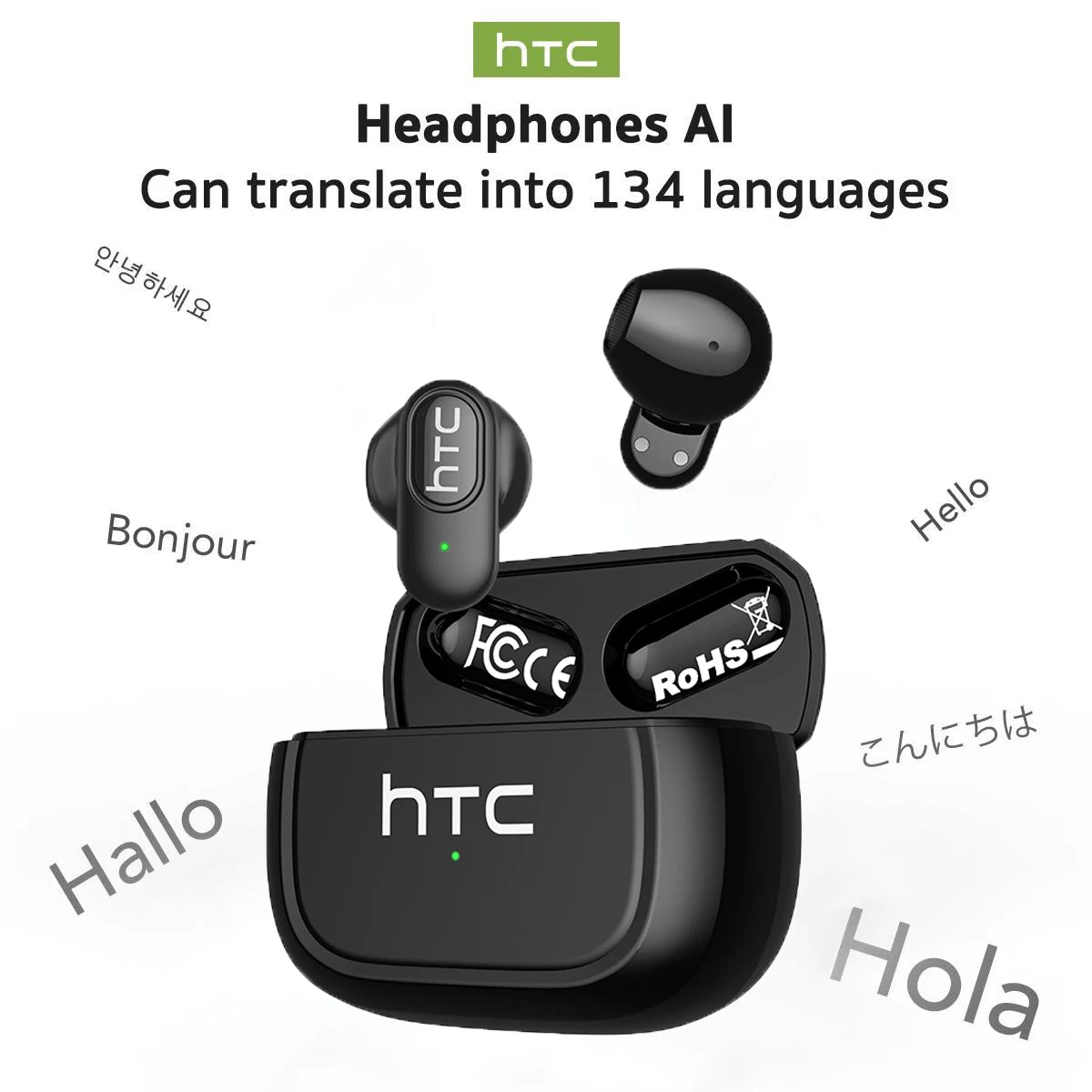 Auriculares Traductor DeIdioma 2026 Surround Sound HTC NE51 AI Translation Earbuds In-Ear Sport Secure Fit for Running Gym