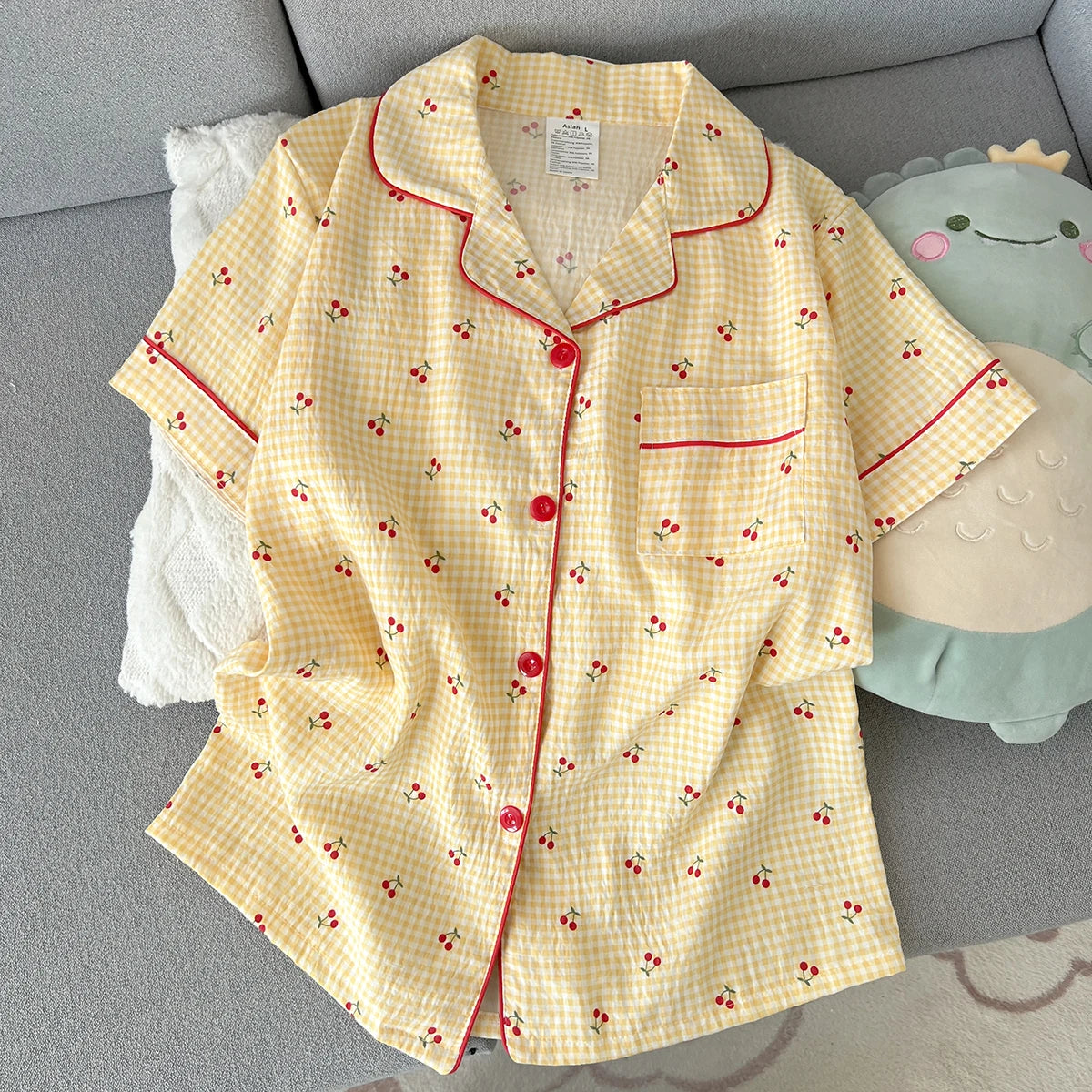 Women's Summer Thin Pajamas with g Pattern, Short-Sleeved Shorts, Sweet and Cute, Can Be Worn Outside in Summer, Two-Piece Home Wear Set