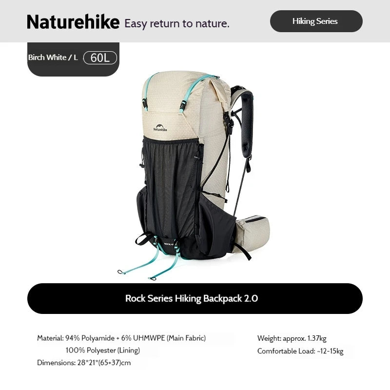 Naturehike Rock 2.0 Backpack Large Capacity Waterproof Travel Bag Camping Trekking Bag Outdoor Hiking Backpack With Rain Cover