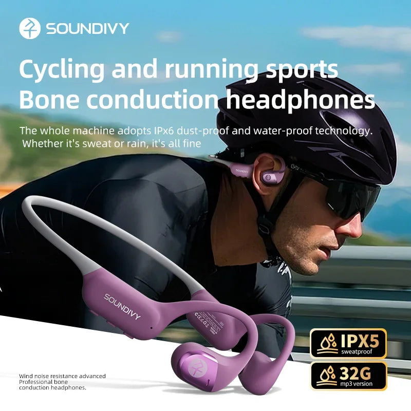 RS2 Bone Conduction Bluetooth Earphones 32GB Memory IPX6 Daily Life Sweatproof Sports Running Cycling Earphones SOUNDITY