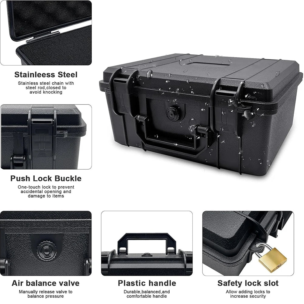 Waterproof Hard Toolbox Safety Protector Box Portable Organizer Hardware Storage Pistol Case With Pre-cut Sponge Storage Box