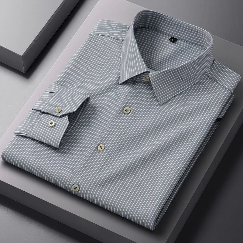 New Anti-Wrinkle Men Shirts Long Sleeves Dress Shirts For Men Slim Fit Camisa Social Business Blouse Plaid Striped Office Shirt