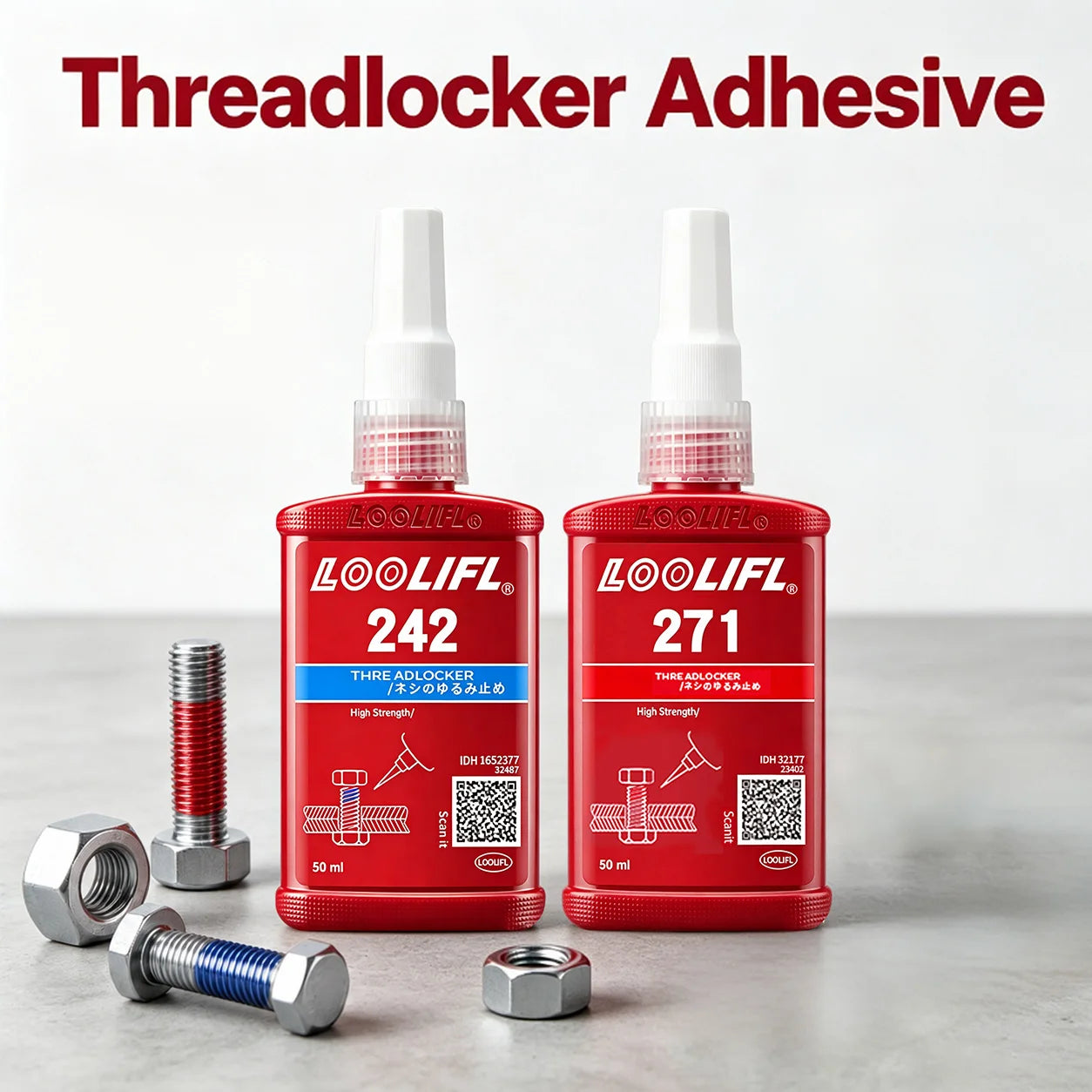242 Blue 271 Red Threadlocker Adhesive Medium High Strength Screw Lock Sealant Anti-loosening Thread Seal for Metal Bolts Nuts