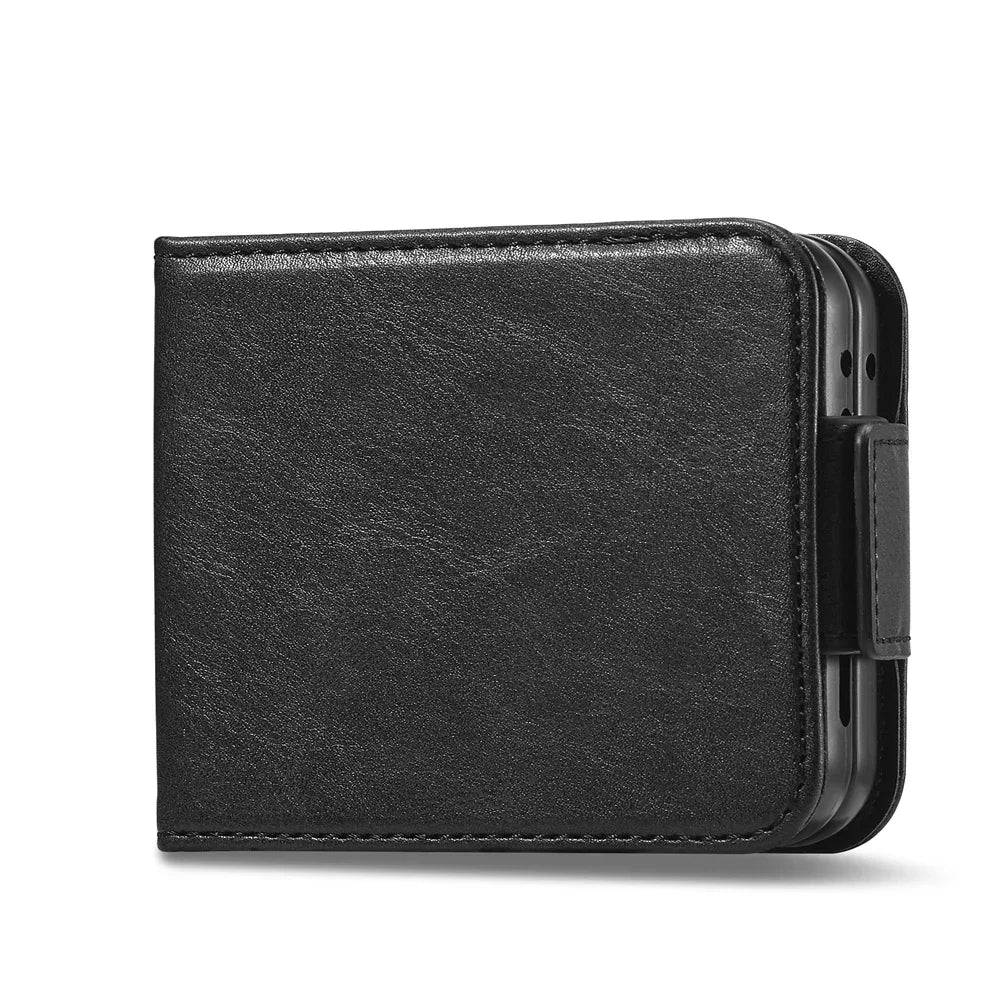 Luxury Leather Wallet Cover For Samsung Galaxy Z Flip 7 fe 6 5 4 3 Flip7 Flip6 5G Phone Case with Card Holder RFID Blocking