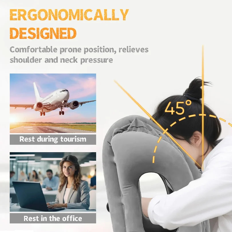 Inflatable 3D Head Neck Support Travel Pillow Portable Airplane Bus Train Office Nap Sleeping Cushion for Forward Rest