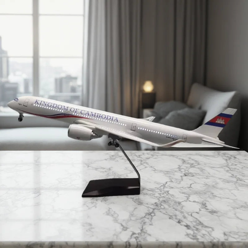 47cm Diecast Aircraft Cambodia A350 Airways Resin Model Airplanes 1/142 Scale Plane For Boys Static Display With Landing Gear