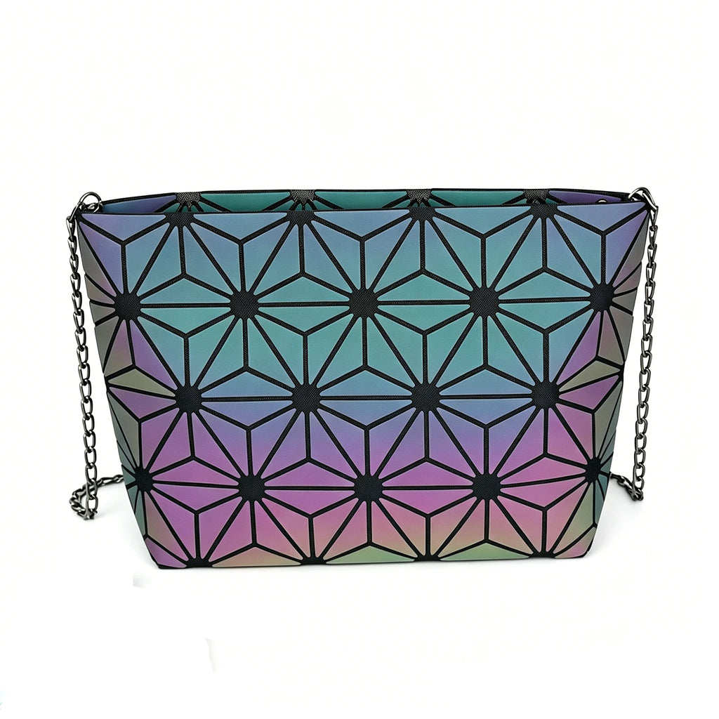 Fashion reflective Chain crossbody bags for women folding geometric holographic purses luminous sling shoulder bag
