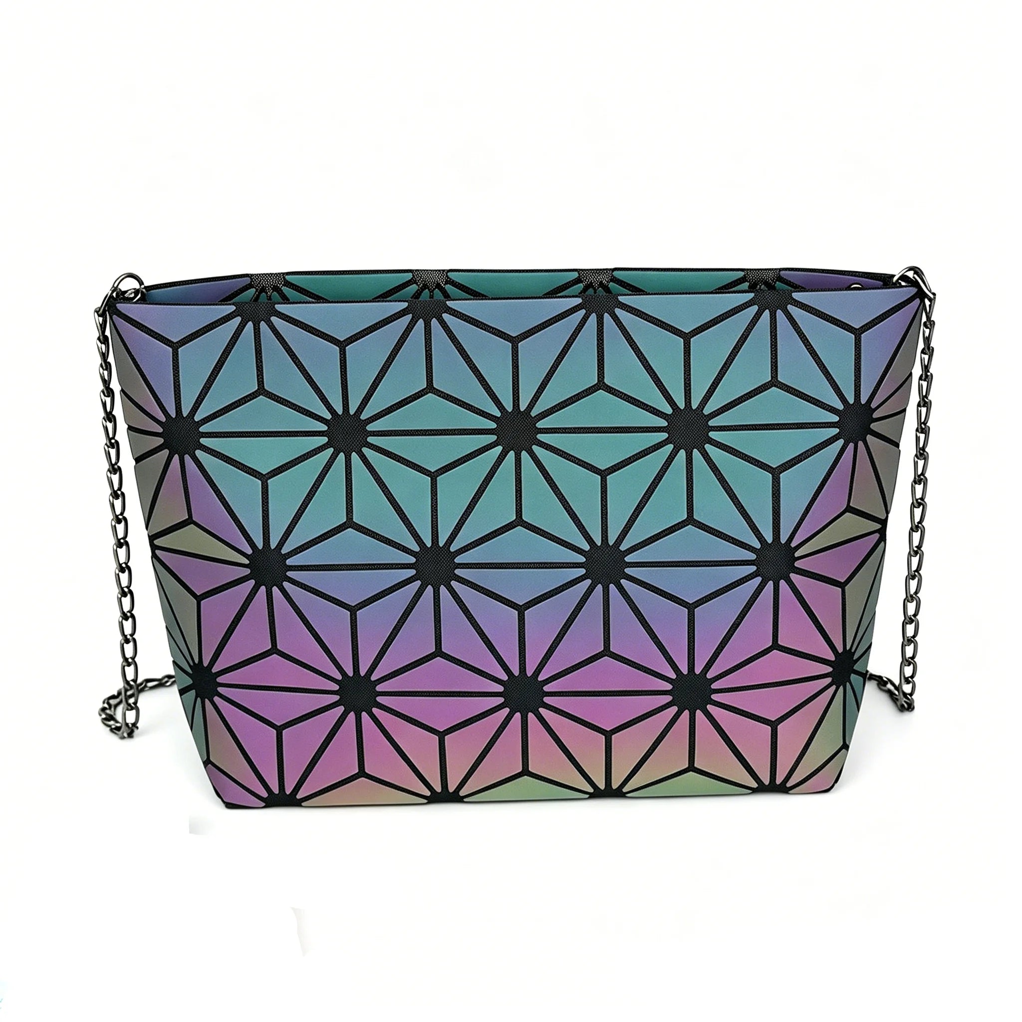 Fashion reflective Chain crossbody bags for women folding geometric holographic purses luminous sling shoulder bag