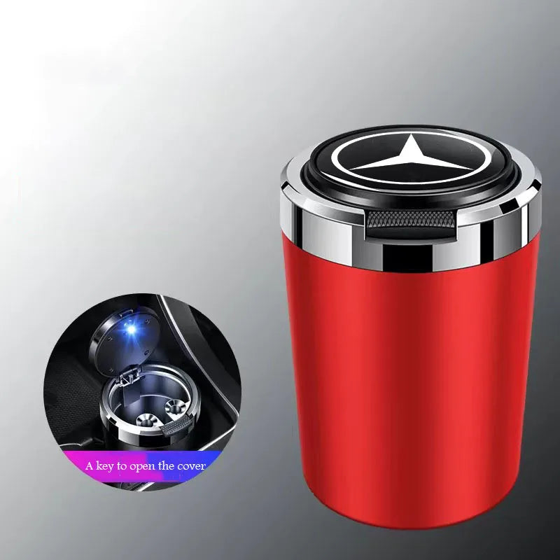 Car ashtray with blue LED light stainless steel liner for Mercedes Benz A B C E G W S Class GLA GLB CLC GLK GLS GLE CLA CLS EQE