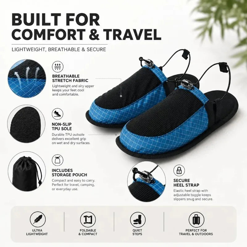Portable Foldable Travel Slippers Non Slip TPU Sole Sandals with Storage Bag Outdoor Camping Beach Hotel Airplane Slip on Shoes