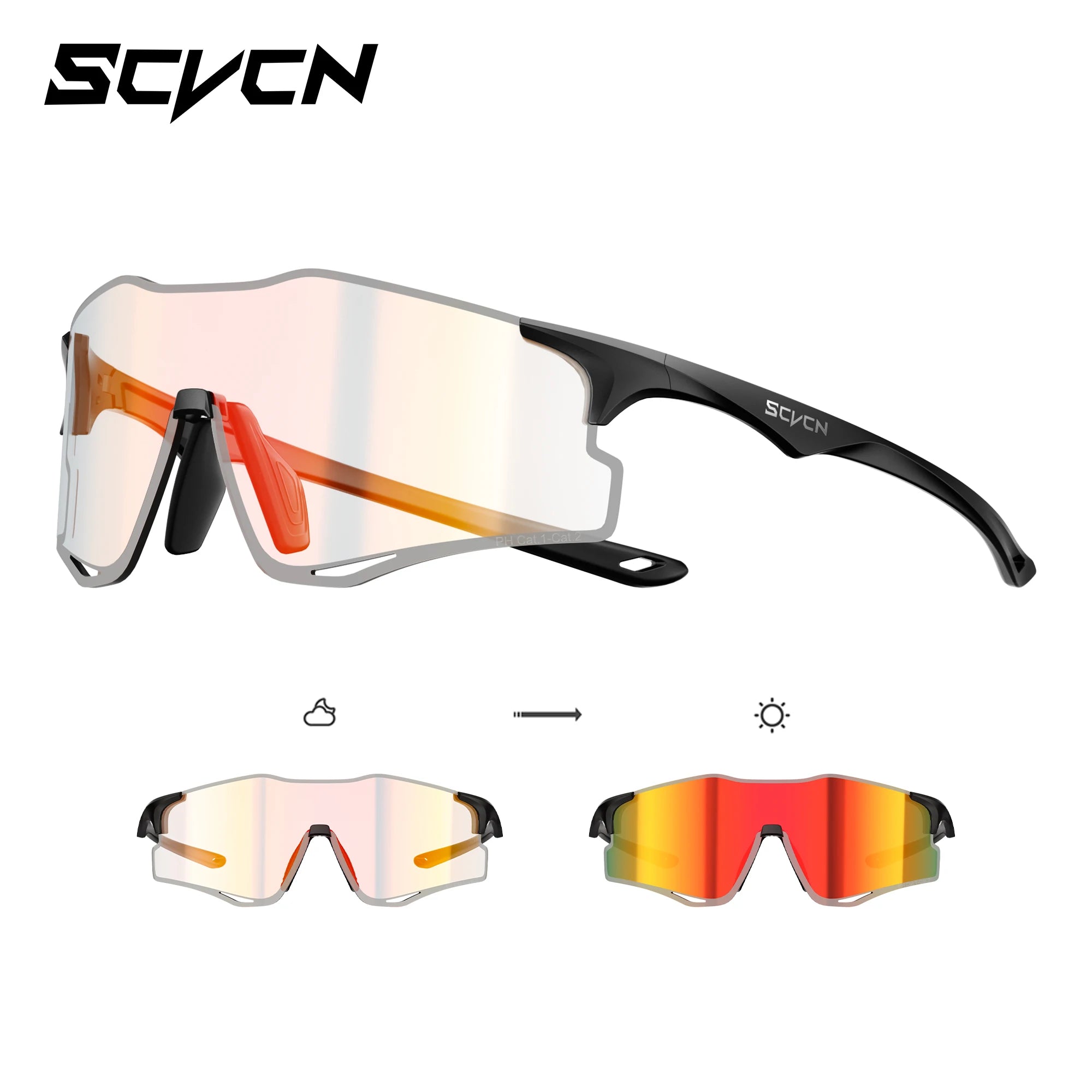 SCVCN Outdoor Photochromic Running Sunglasses Men Women Marathon Ultralight Glasses Sports Cycling Bicycle UV400 Hiking Eyewear
