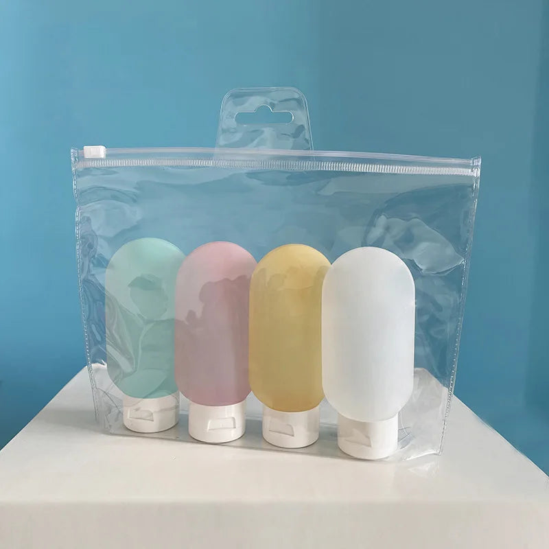 3/4Pcs Refillable Soft Silicone Travel Bottle Set 60ml Lotion Shampoo Squeeze Tube Container Mini Cosmetics Empty Bottle