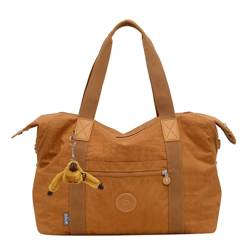 Travel Bag Large Capacity Washed Cloth Lightweight Short Trip Fitness Bag Monkey Pendant Luggage Bag Unisex Street Style