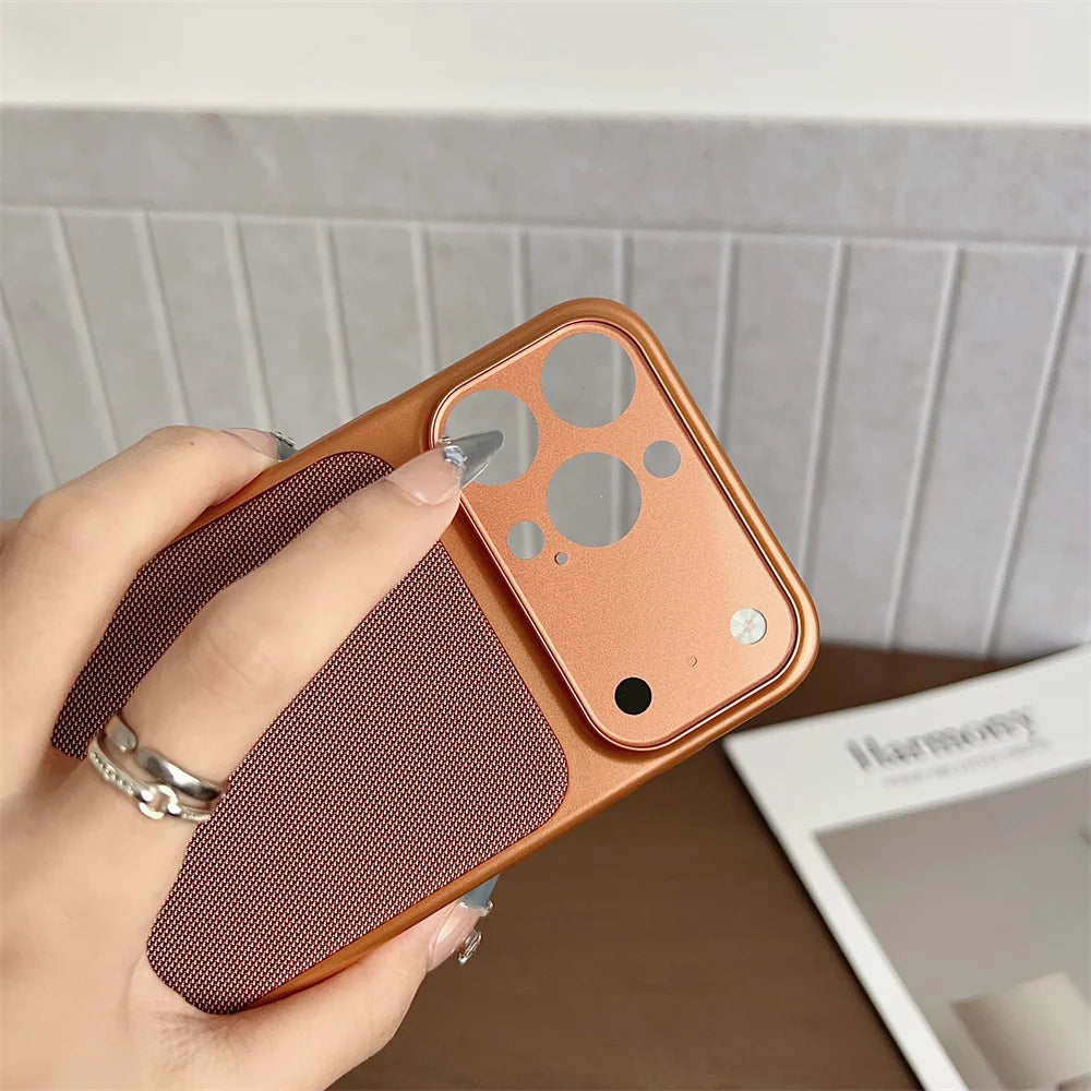 Crossbody Lanyard Knitted Pattern Phone Case For iPhone 17 17Pro 16 15 14 13 12 11 Pro Max Metallic Color Frame Original Cover