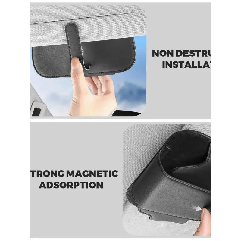 1pcs Universal Black Car Glasses Case Sunshade Clip Magnetic Buckle Glasses Storage Box Glasses Holder