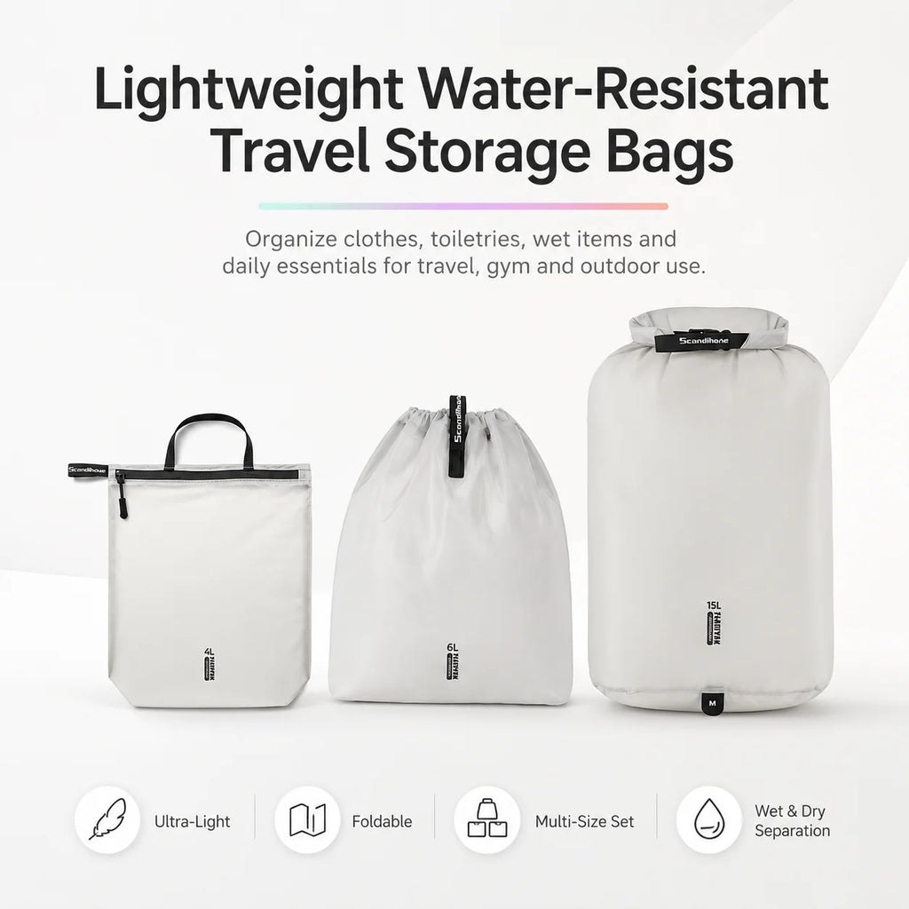 15D Nylon Waterproof Travel Bag IPX5 Ultra-light Dry Bag Drawstring Pouch Zipper Storage Case for Swimming Fitness Outdoor Sport