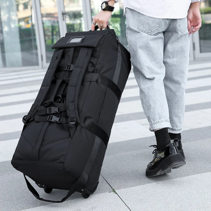 Large Capacity Travel Rolling Backpack Men Check in Bag Foldable Travel Trolley Bag Wheeled Suitcase Oxford Rolling Luggage Bag