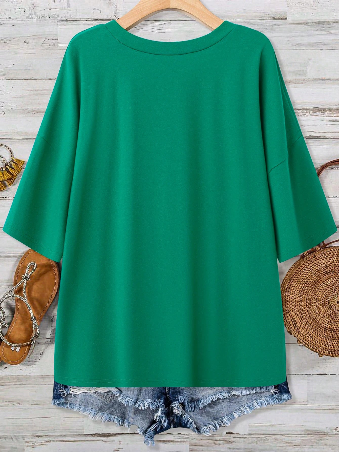 Plus Size Women's V Neck T-Shirt Half Sleeve Pocket Front Twist Hem Casual Loose Fit Top