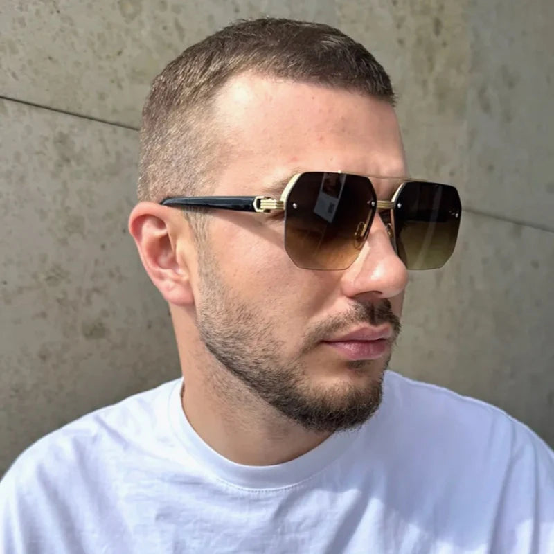 Hiking 3pcs Polygon Half-Frame Anti Light Glasses Fashion Metal Men Large Frame Shades Female Male Gradient Traveling Eyewear
