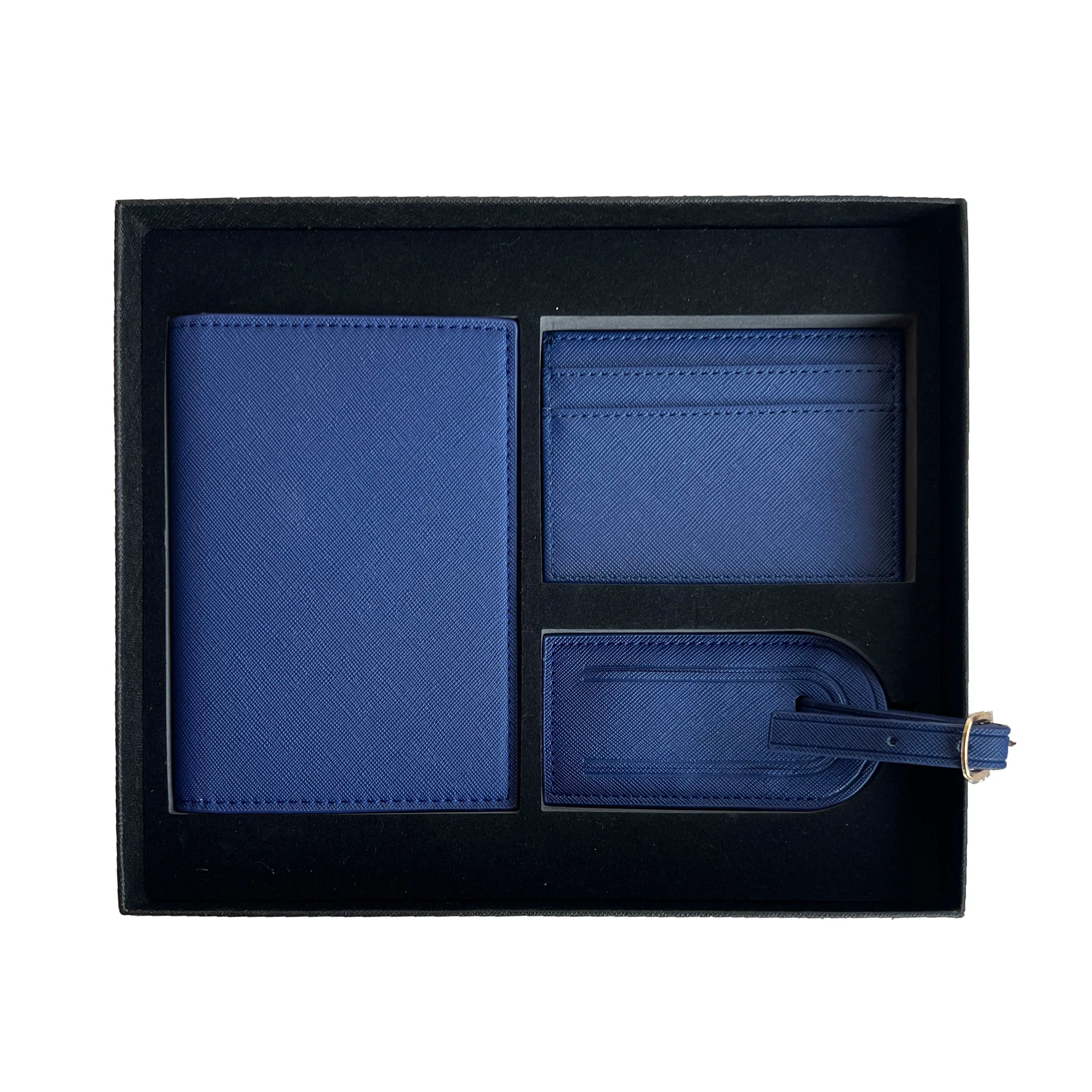 Free Custom Name Initial Gift Box Set Crocodile Leather Passport Cover  Luggage Tag Cardholder Travel Accessories