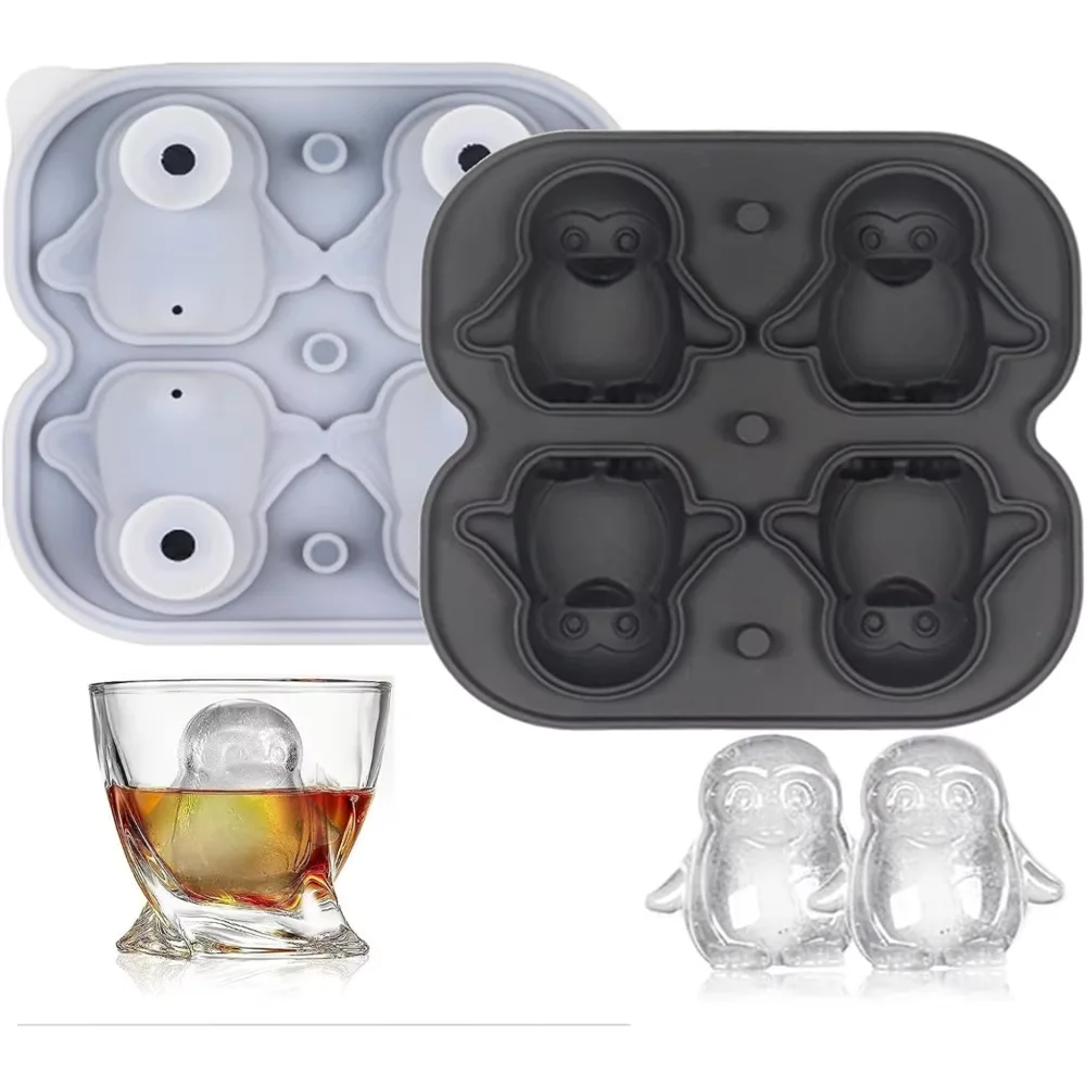 Ice Cube Tray,Silicone Ice Cube Tray with Lid,Penguin Ice Cube Trays for Whiskey Cocktails Gin Beer Juice, DIY Ice Cube Mold