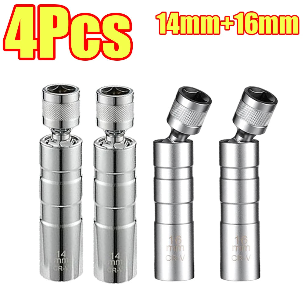 1-4Pcs 14mm 16mm Magnetic Swivel Spark Plug Thin Wall Socket with Magnetic Design 12 Point Wall Ignition Plug Removal Tool