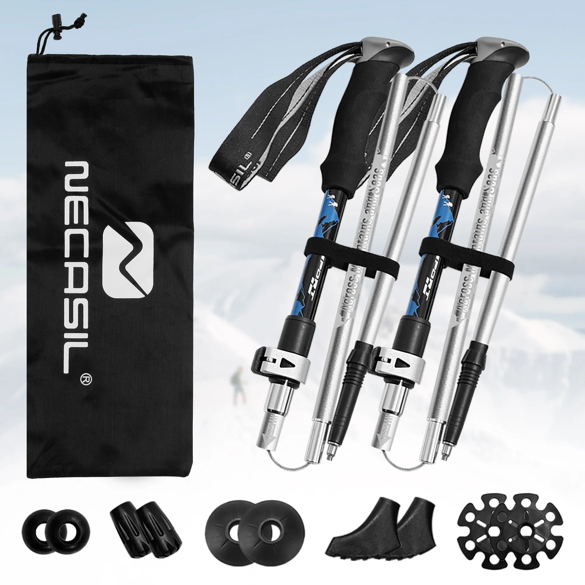 2PCS Aluminum Alloy Folding Trekking Poles Set - Lightweight Telescoping Walking Sticks for Hiking,Off-Road & Outdoor Adventures