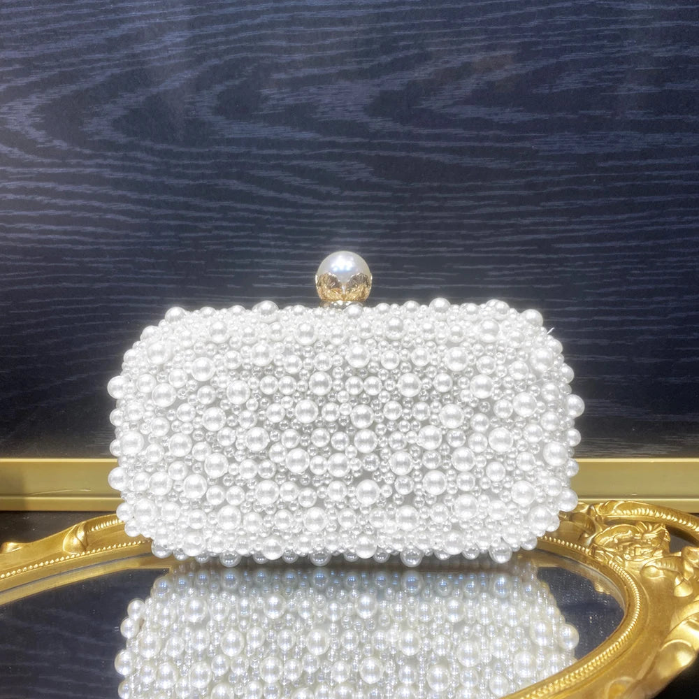 Ladies' new versatile pearl dinner bag fashionable pearl handbag light luxury and high-end white single shoulder crossbody bag