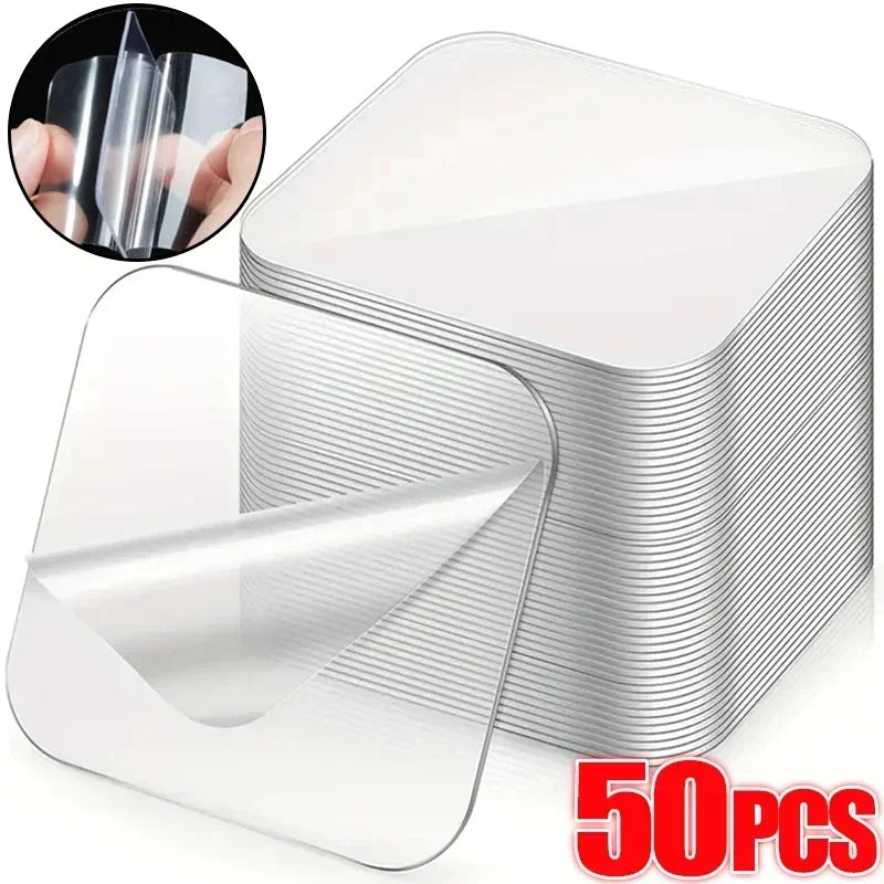 Reusable Strong Double Sided Tape PVC Transparent Square Wall Adhesive Stickers for Hooks Waterproof Traceless Home Glue Tapes