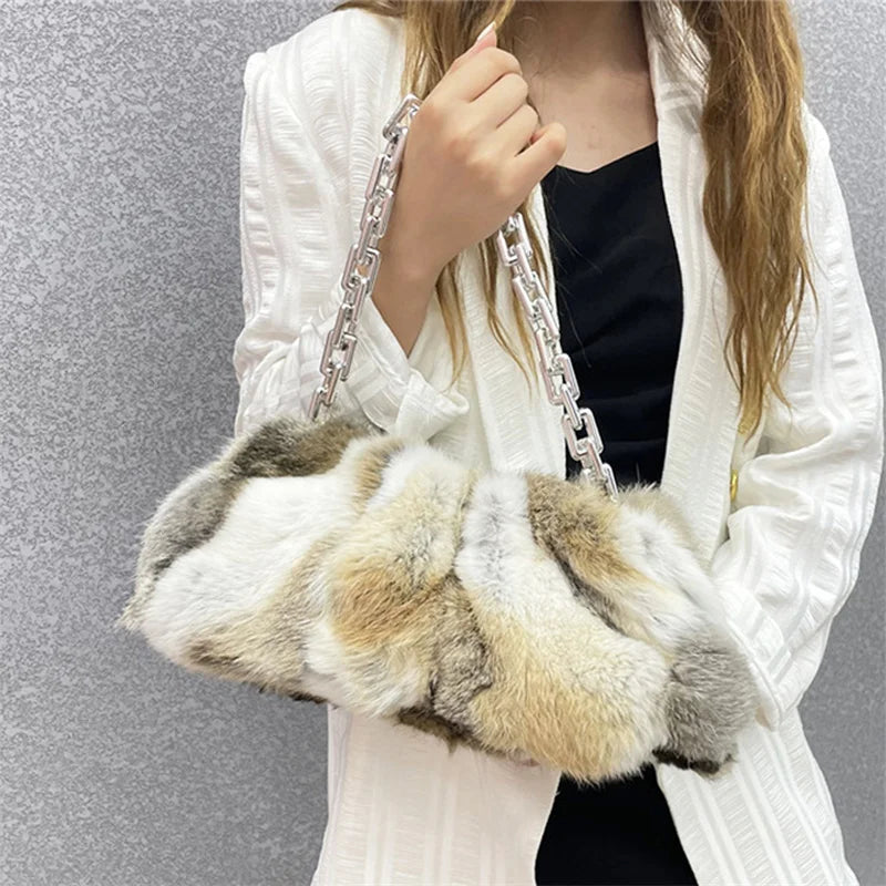 Luxury Mink Leather Bag Women's Retro Cloud Cross Bag Mobile Bag Design Clutch Clip Bag Fur 2022 New Winter Women's Handbag