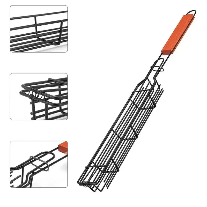 1pc Portable BBQ Grilling Basket Stainless Steel Nonstick  Mesh for Meat Vegetable Hamburger Barbecue Tool