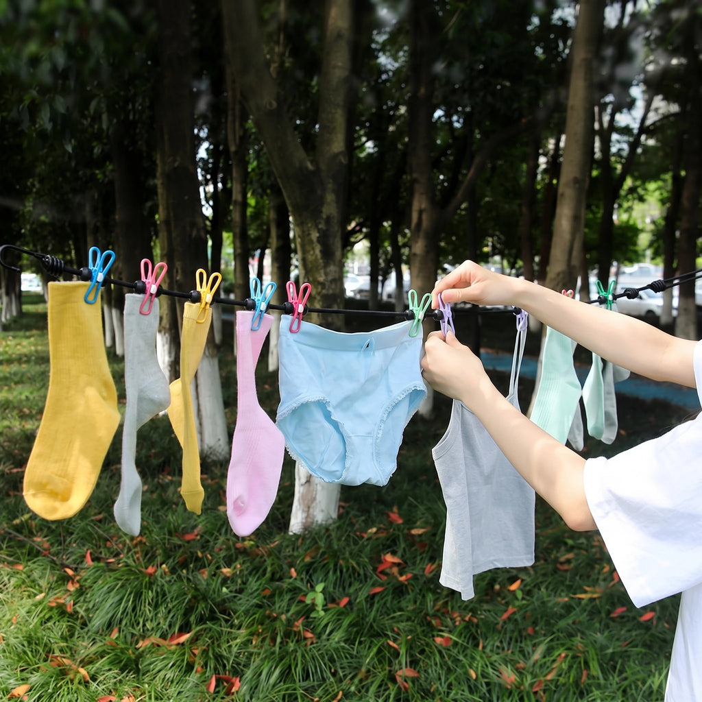 Travel Clothesline Clothes Line with 12 Clothes Clips Corde a Linge Voyage Camper Essentials for Travel/Courtyard/Balcony/Hotel