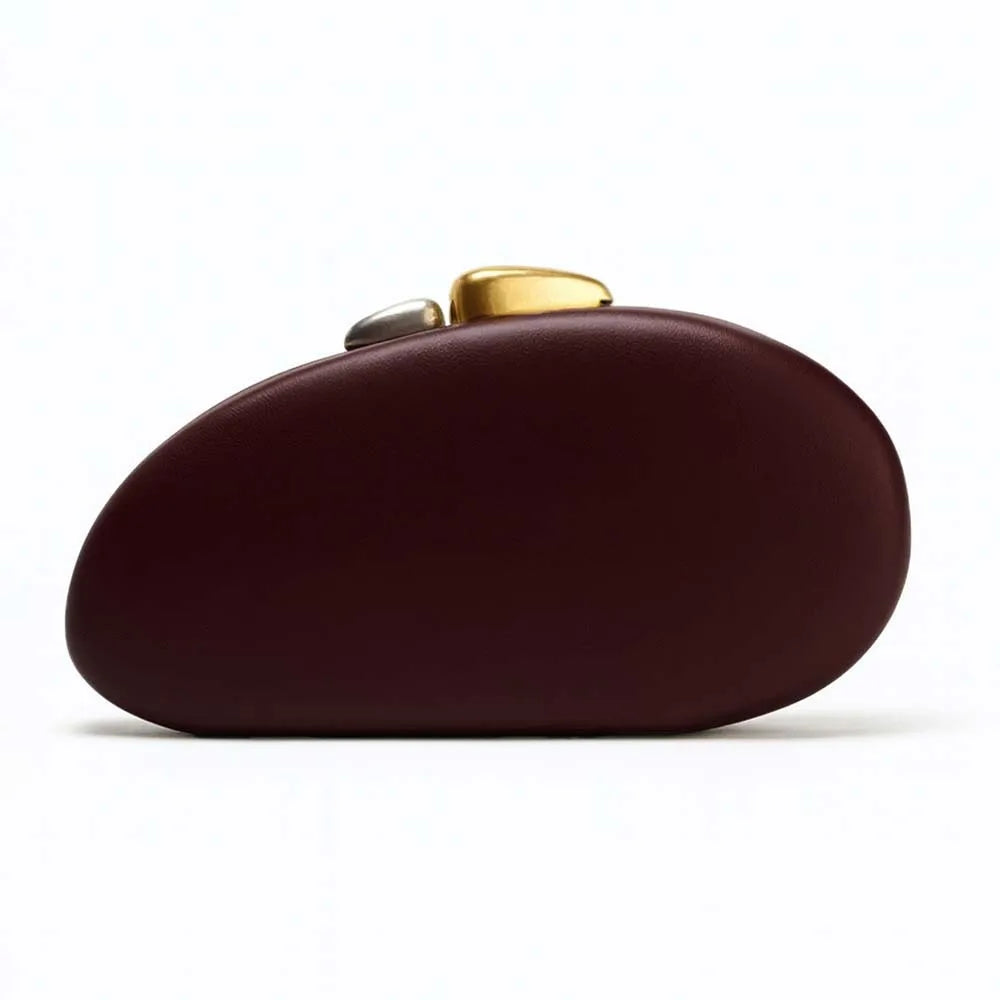 Metallic Closure Clutch Luxury Design Evening Bag With Chains Women Luxury Dinner Wedding Party Shell Pure Bag Coffee Winter