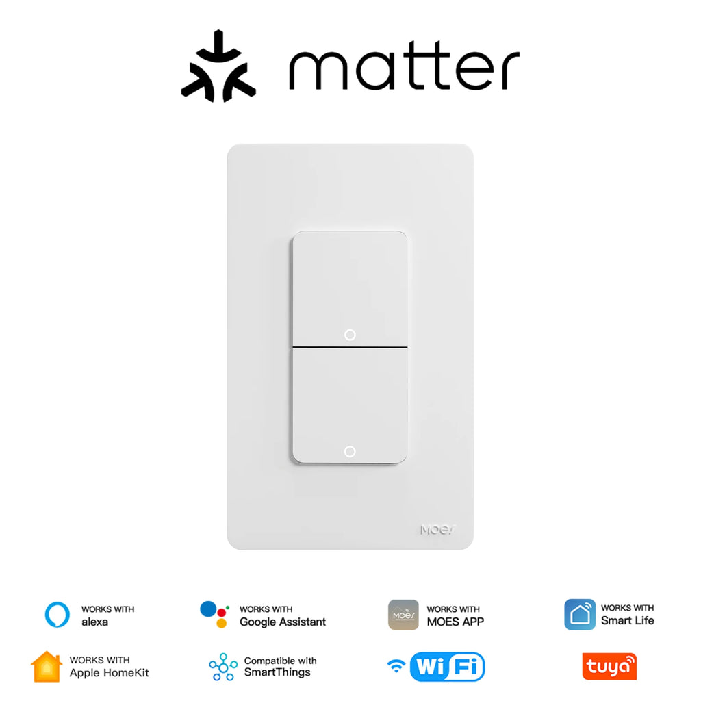 MOES Tuya Matter WiFi Smart Light Button Switch App Control Neutral Wire Required Grounding Design Alexa Google Home Apple Home