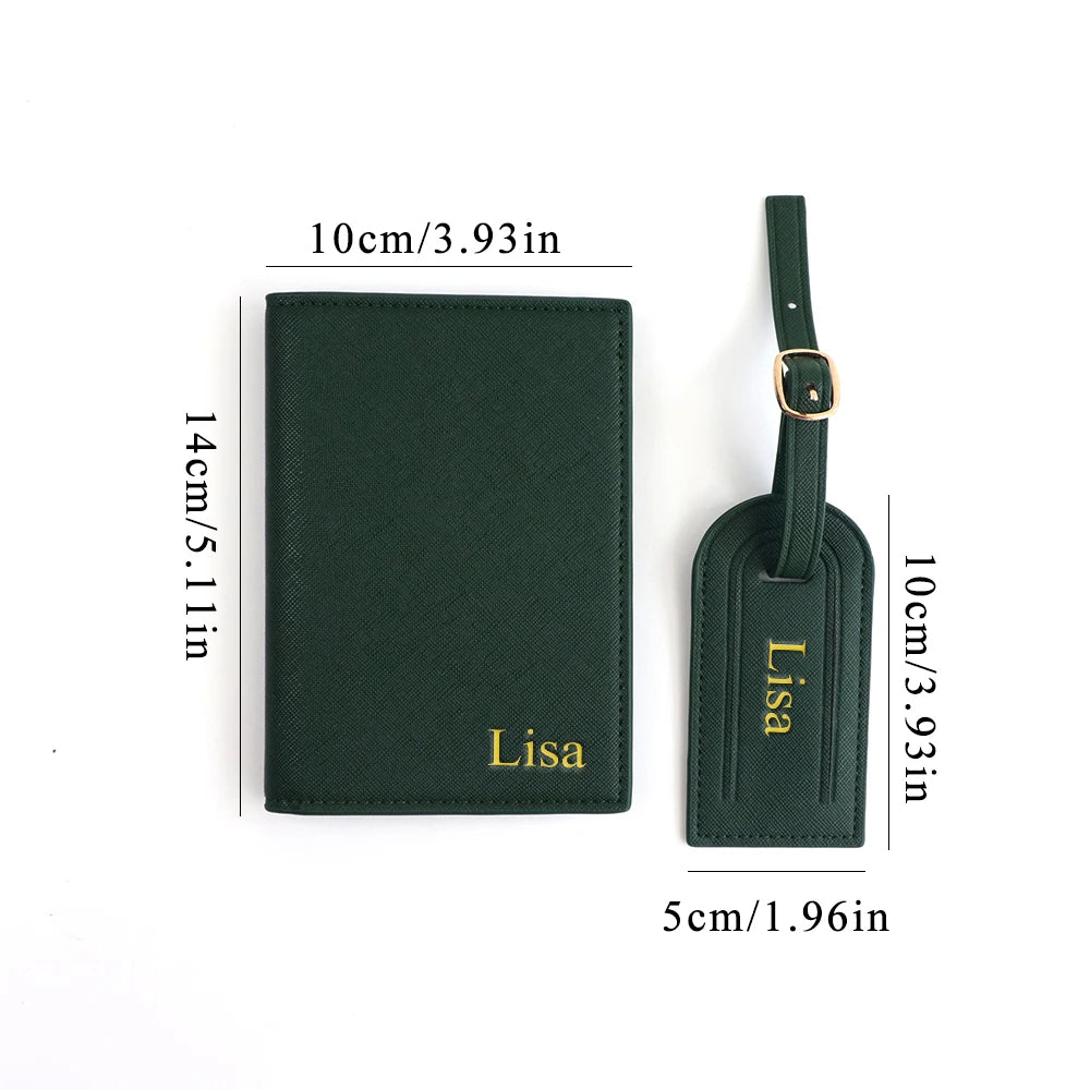 Customized name set, unisex Safiano PU leather passport holder and luggage tag gift box