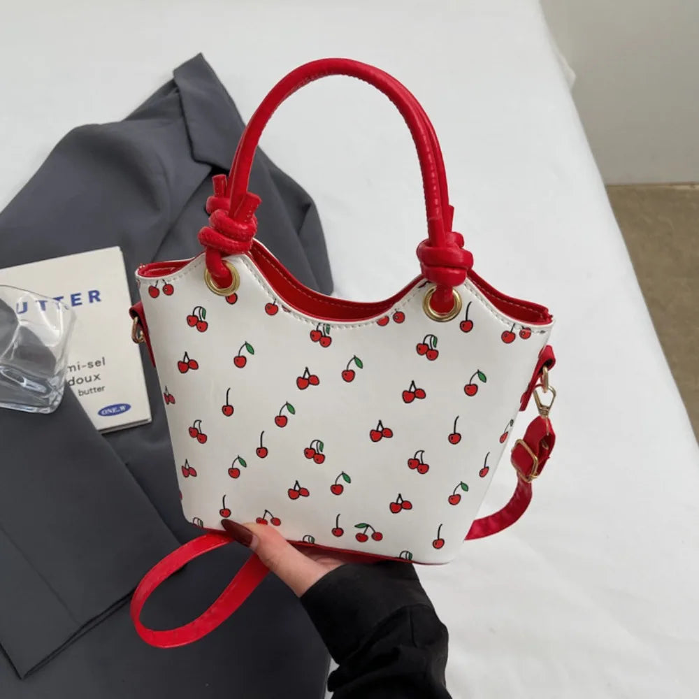 Cherry Pendant Cherry Crossbody Bag Large Capacity Korean Style Basket Shoulder Bag All-match Message Bag Small Tote Bag Travel